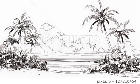夏のビーチの風景（シンプルな色使い）