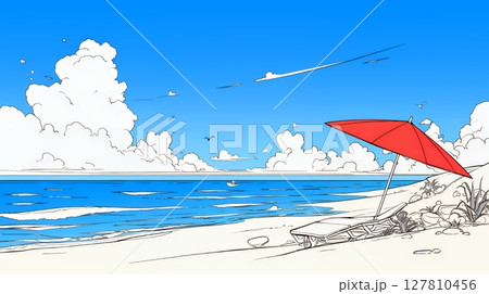 夏のビーチの風景（シンプルな色使い） 127810456