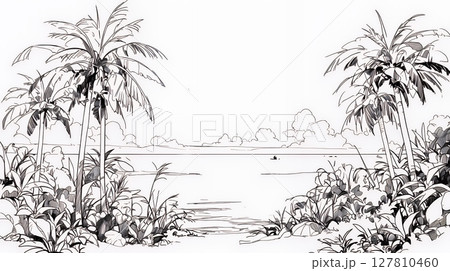 夏のビーチの風景（シンプルな色使い）