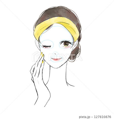 フェイスパックをする女性のイラスト フェイスパックをする女性のイラスト 127810876
