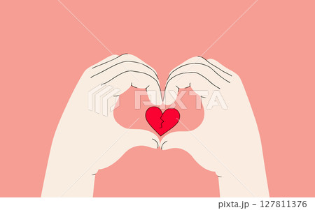 Hands Forming Heart with Broken Heart Inside 127811376