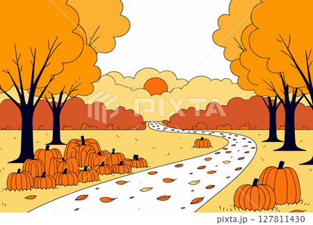 Autumn Landscape with Pumpkins Autumn Landscape with Pumpkins 127811430