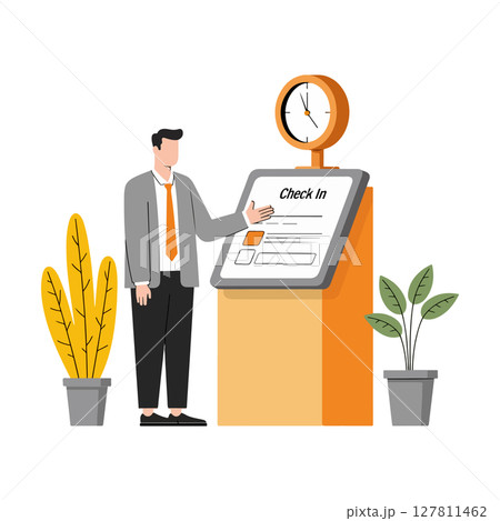 Man Checking In at Automated Kiosk 127811462
