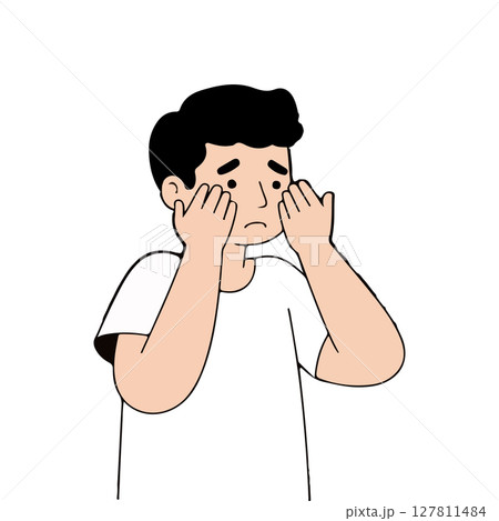 Sad Man Holding His Face 127811484