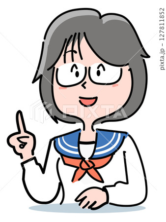 メガネの中学生女子-指差し 127811852