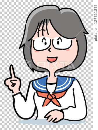 メガネの中学生女子-指差し 127811852