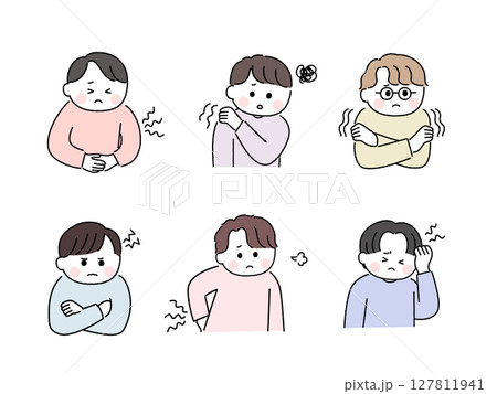 ゆるかわいい手描き風の男性/体と心の不調 ゆるかわいい手描き風の男性/体と心の不調 127811941