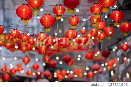 Chinese new year lantern in chinatown area. Chinese new year lantern in chinatown area. 127811948