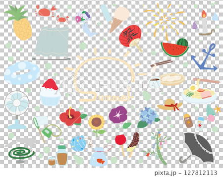 夏に使える 素材 セット 主線なし 127812113
