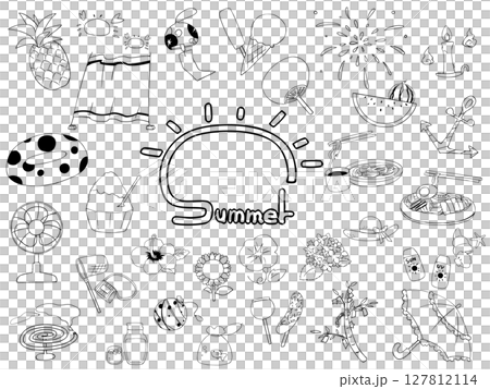 夏に使える 素材 セット 線画 127812114