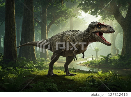 ジュラ紀の大自然で生きるアロサウルス ジュラ紀の大自然で生きるアロサウルス 127812416