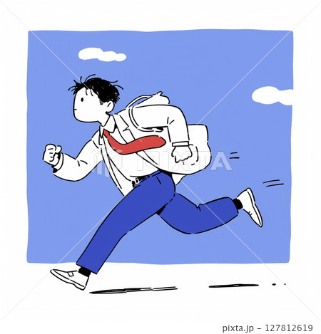 勤務先まで急いで走るビジネスマン 勤務先まで急いで走るビジネスマン 127812619