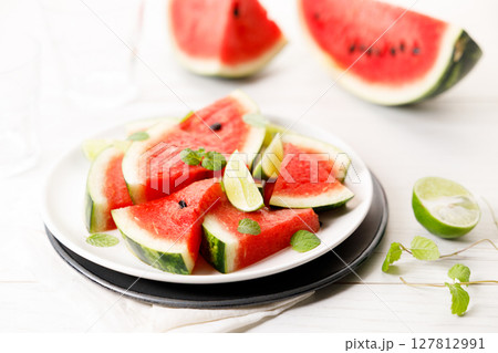 lime and mint leaves. 127812991