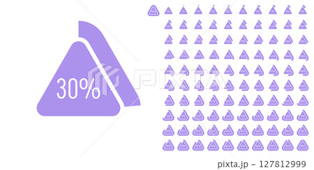 Set of triangle percentage diagrams meters from 0 to 100 ready-to-use for web design, user interface UI or infographic - indicator with purple 127812999