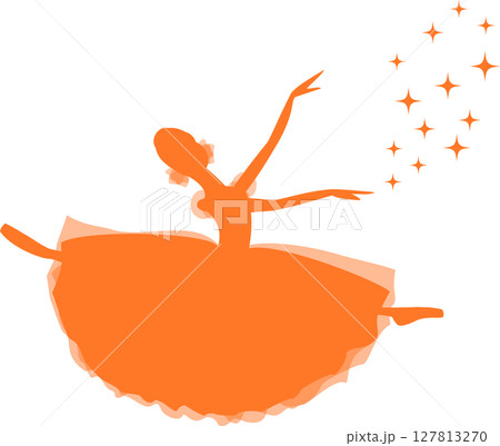 バレエを踊るバレリーナ　オレンジ色のシルエット 127813270