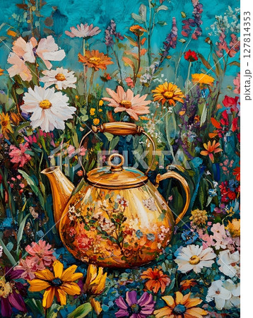 A_shimmering_golden_kettle_in_a_vibrant_meadow 127814353