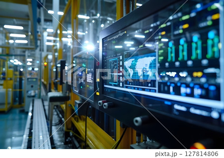 global supply chain monitored via AI dashboard 127814806