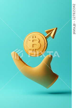3D icon style, finance and economy theme with coin, hand, and arrow 127815342