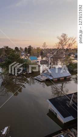 Global warming, floods on the planet.The apocalypse, catastrophes.Storms and destruction.Natural disasters,climate change,the riot of nature.The remnants of human life are floating in dirty water.End 127815392