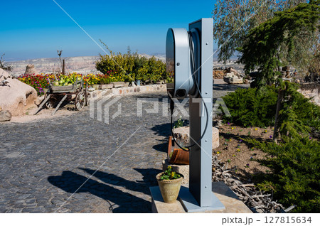Electric Car Charging Station in Turkey Cappadocia. Electric Car Charging Station in Turkey Cappadocia. 127815634