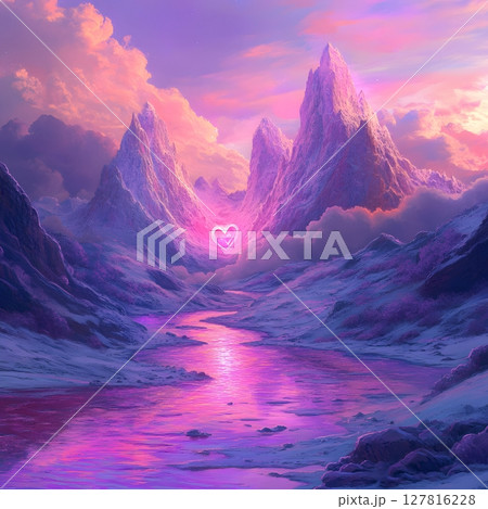 A_sunrise_breaking_through_dark_mountains 127816228