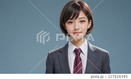 制服姿で微笑む女子高生 127816395