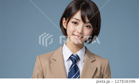 制服姿で微笑む女子高生 127816396