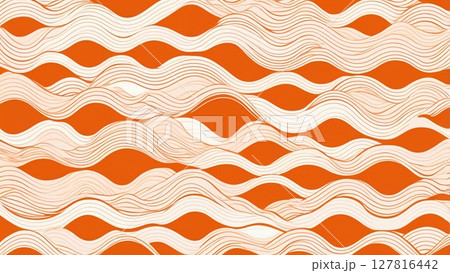 青海波装飾文様柿色柄のフレームテンプレート素材｜ベクター風ラインアート 127816442