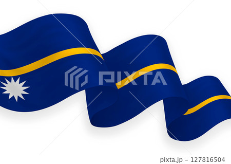 Nauru national flag waving on white background 127816504