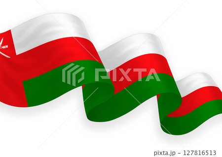 Oman national flag waving on white background Oman national flag waving on white background 127816513