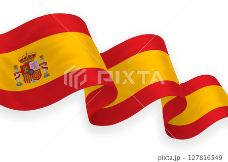 Spain national flag waving on white background 127816549