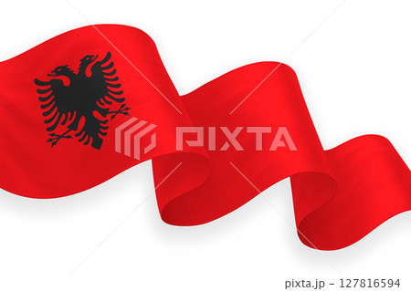 Albania national flag waving on white background Albania national flag waving on white background 127816594