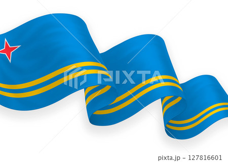 Aruba national flag waving on white background 127816601