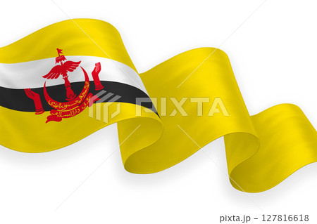 Brunei national flag waving on white background 127816618