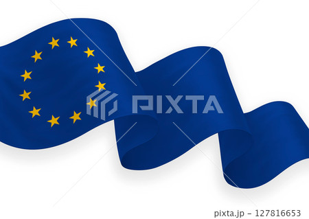 European Union national flag waving on white background European Union national flag waving on white background 127816653