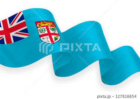 Fiji national flag waving on white background 127816654