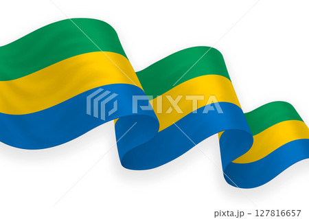 Gabon national flag waving on white background Gabon national flag waving on white background 127816657