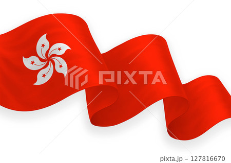 Hong Kong national flag waving on white background 127816670