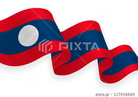 Laos national flag waving on white background 127816689