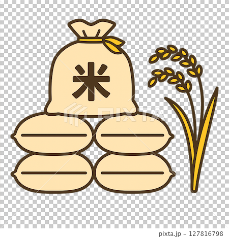 大量的米袋和米穗 127816798