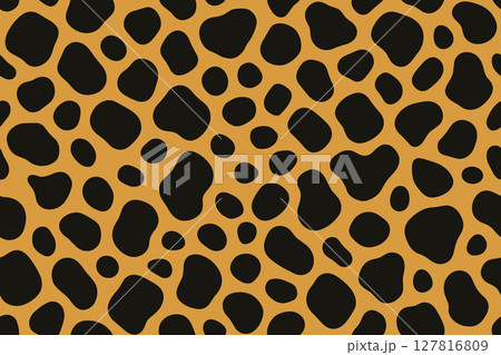 Seamless hyena fur pattern with large black spots on orange background 127816809