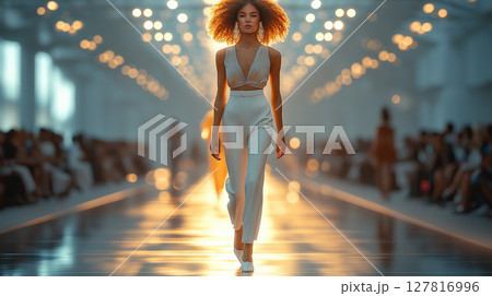 ランウェイを歩く女性モデル ランウェイを歩く女性モデル 127816996