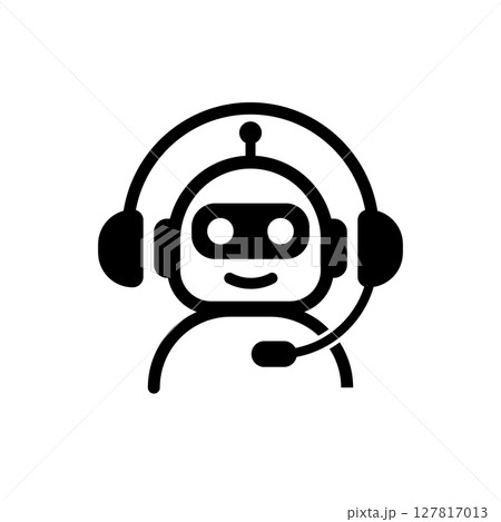 Support robot icon wearing headset with antenna and smile Support robot icon wearing headset with antenna and smile 127817013
