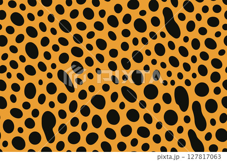 Seamless serval fur pattern with scattered black spots on bright orange background 127817063