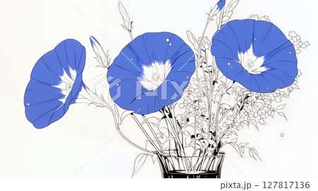 アサガオの花（シンプルな色使い）