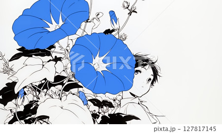 アサガオの花（シンプルな色使い）