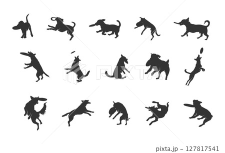 Frisbee dog silhouette, Frisbee dog svg, Frisbee dog catching silhouette, Jumping frisbee dog svg, Dog svg, Jumping dog svg, Jumping dog silhouettte 127817541