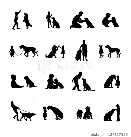Kids dogs silhouettes, Children dogs silhouettes 127817556