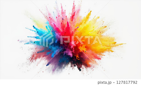 A vivid explosion of colored powder fills the air, showcasing bright shades of pink, blue, yellow, and orange. This artistic display captures the essence of creativity and joy. A vivid explosion of colored powder fills the air, showcasing bright shades of pink, blue, yellow, and orange. This artistic display captures the essence of creativity and joy. 127817792
