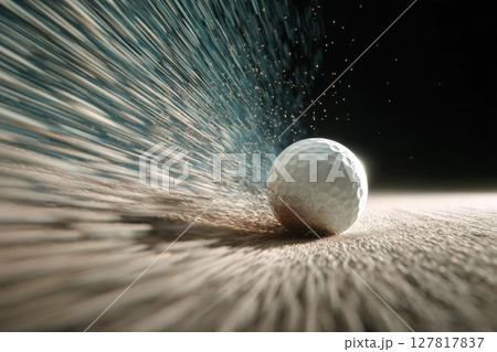 バンカーに着地するゴルフボール 127817837